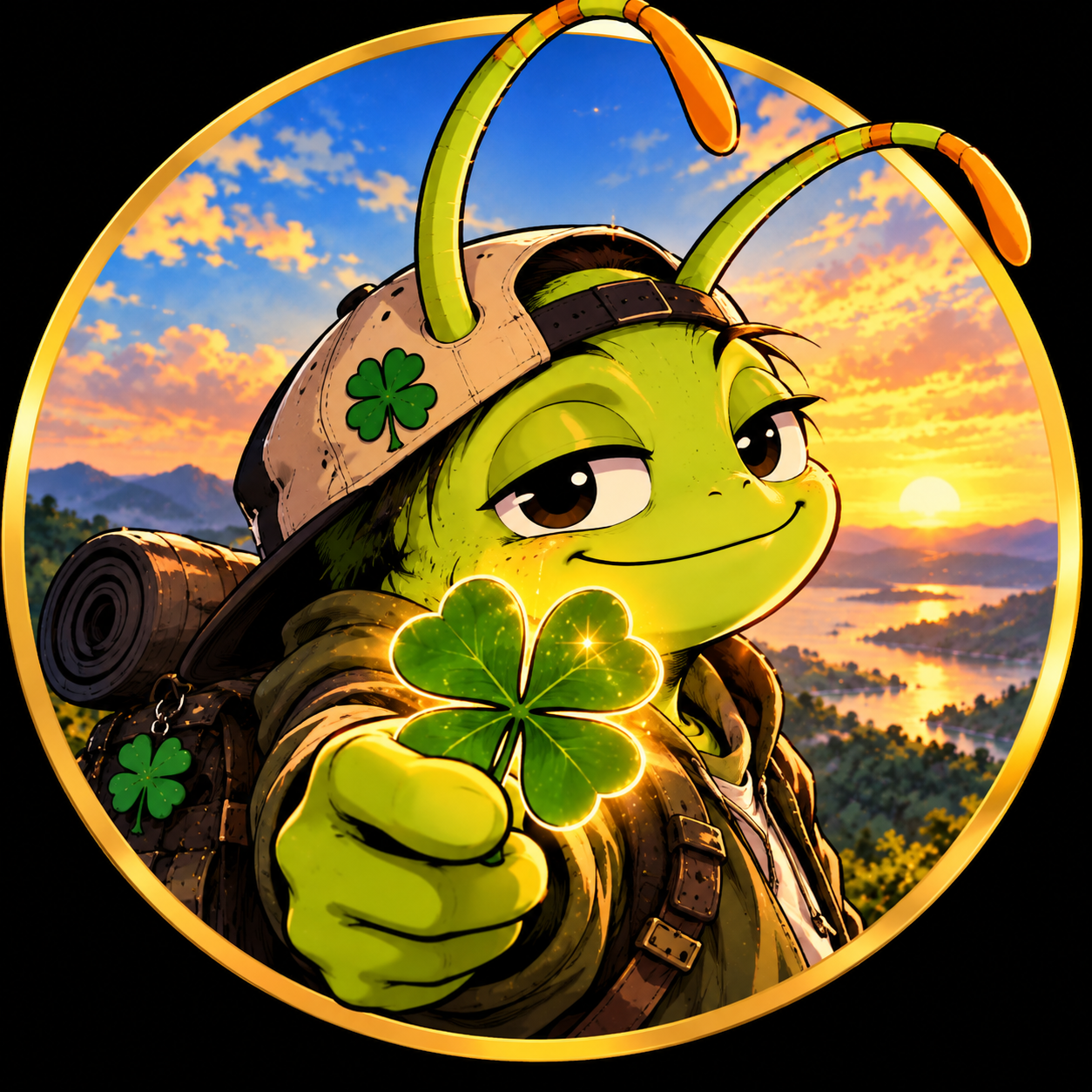 Official Lucky Criket portrait with a glowing four-leaf clover